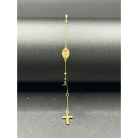Ladies 18ct Yellow Gold Rosary Bracelet with Cross & Mother Mary Charms