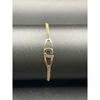Unisex 18ct Yellow Gold Curb Link Patterned Plaque Bracelet
