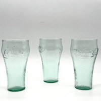 Coca-Cola Set of 3 Vintage Pebble Green Drinking Glasses 450ml Tumblers