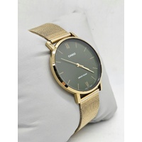 Casio Mens Gold Watch Green Dial Stainless Steel Mesh Analogue MTP-VT01G