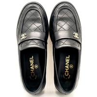 CHANEL Black Quilted Leather CC Logo Flat Loafers Shoes EU 36.5C AU 6 6.5