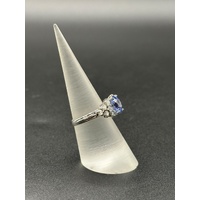 Ladies 18ct White Gold Blue Sapphire & Diamond Ring