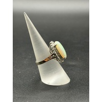 Ladies 14ct White Gold White Opal & Diamond Ring