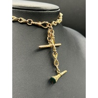 Unisex 9ct Rose Gold Vintage Albert Pocket Watch Chain with Fob and Horn Charm
