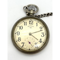 Rotara Antique Silver Mechanical Pocket Watch Vintage Watch with Chain