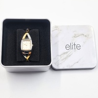 Elite 5088303 Ladies Two Tone Quartz Rectangular Bracelet Watch With Tin