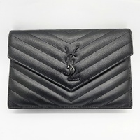 Saint Laurent YSL Cassandre Envelope Black Chain Wallet Leather + COA