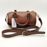 GUESS Anessa Cocoa Barrel Bag Crossbody Logo Print With Strap Tags
