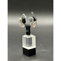 Ladies 10ct White Gold Diamond & Blue Gemstone Earrings