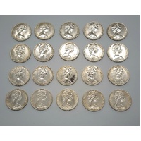 Lot 20 x 1966 Australian 50 Cent Coins 80% Silver Round Decimal Coins