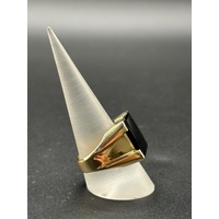 Mens 9ct Yellow Gold Black Onyx Ring