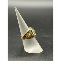 Mens 9ct Yellow Gold Checkered Shield Ring