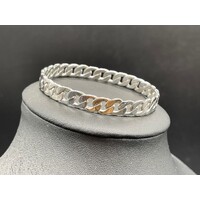 Unisex Sterling Silver Curb Link Round Bangle (Brand New)