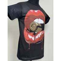 Bite the Bullet Hot Lips T-Shirt Black [Size: M - 40in/102cm Chest]