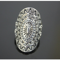 Art Nouveau Oval Ajoure Antiqued Sterling Silver Ring 7.3 Grams [Size: 7/54]
