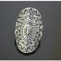 Art Nouveau Oval Ajoure Antiqued Sterling Silver Ring 7.3 Grams