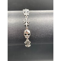 Unisex Sterling Silver Skull & Cross Bracelet (Brand New)