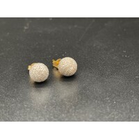 Ladies 21ct Yellow Gold Laser Cut Frosted Ball Stud Earrings (Pre-Owned)