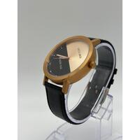 Brandon Ellis x Uncle Jack Unisex Black Gold Rose Leather Band Watch