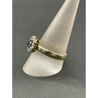 Ladies 9ct Yellow Gold Blue Gemstone and CZ Ring