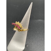 Ladies 9ct Yellow Gold Red Stone Ring (Pre-Owned)