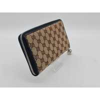 Gucci Beige/Brown GG Canvas and Leather GG Twins Zip Around Wallet (Pre-owned)