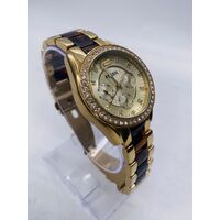 Fossil Ladies Watch Stainless Steel Gold Tone with Brown Leopard Print
