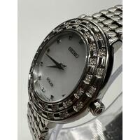Seiko Tressia Solar Stainless Steel Bracelet Dress Watch Mother of Pearl Dial