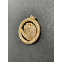 Unisex 9ct Yellow Gold Round Panther Pendant (Pre-owned)