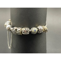 Ladies Mixed 925 Sterling Silver and 9 Carat Gold Round Bangle And Charms