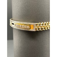 Unisex 14ct Yellow Gold Double Curb Link Diamond Bracelet (Pre-Owned)