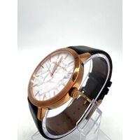 Christian Paul Rose Gold Stainless Steel Marble Finish Black Leather Band Watch