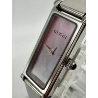 Gucci 1500L Pink Mother of Pearl Rectangular Shaped Analog Display Ladies Watch