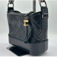 Chanel Aged Calfskin Quilted Small Gabrielle Hobo Black Bag