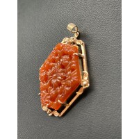Ladies 9ct Yellow Gold Red Jade Pendant (Pre-Owned)