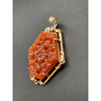 Ladies 9ct Yellow Gold Red Jade Pendant (Pre-Owned)