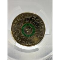 Australia PCGS MS67 $2 Coin 2014-C Remembrance Green Dove (Pre-owned)
