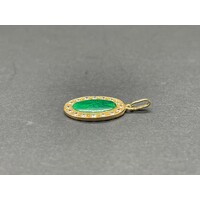 Ladies 14ct Yellow Gold Oval Green Stone Pendant