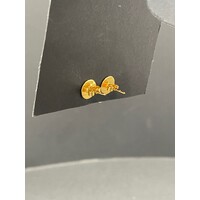 Ladies 14ct Yellow Gold Flower Design with Diamond and Purple Gemstone Stud Earrings
