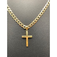 Unisex 9ct Yellow Gold Curb Link Necklace with Cross Pendant