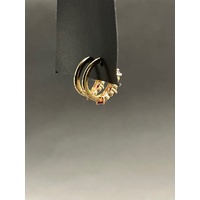 Ladies 9ct Yellow Gold Red Gemstone Huggie Hoop Earrings