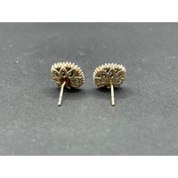 Ladies 9ct Yellow Gold Diamond Cluster Stud Earrings
