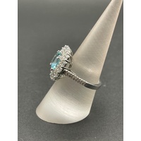Ladies 925 Sterling Silver Aqua Gemstone Ring