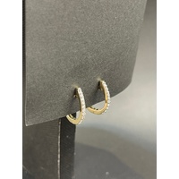 Ladies 9ct Yellow Gold Oval Hoop Diamond Earrings