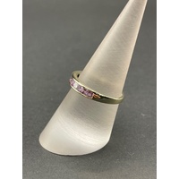 Ladies 9ct Yellow Gold Pink Gemstones and Diamonds Ring