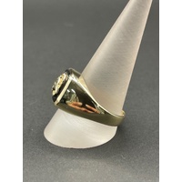 Men's 9ct Yellow Gold Horse Head and Shoe Black Gemstone Ring