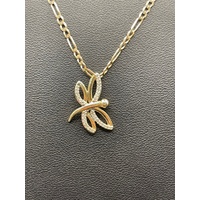Ladies 9ct Yellow Gold Figaro Link Necklace & Dragonfly Pendant
