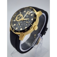 Guess W1174G4 Mens Gold Tone Black Rubber Strap Watch Sporty Chronograph