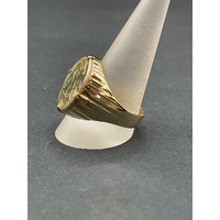 Mens 14ct Yellow Gold Round Sovereign Coin Ring