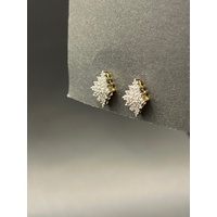 Ladies 9ct Yellow Gold Diamond Cluster Stud Earrings